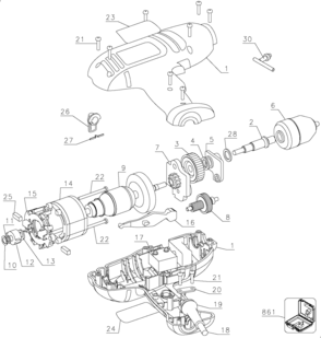 Default Diagram and Parts List for DR400K Type 1 Black and Decker Hammer Drill